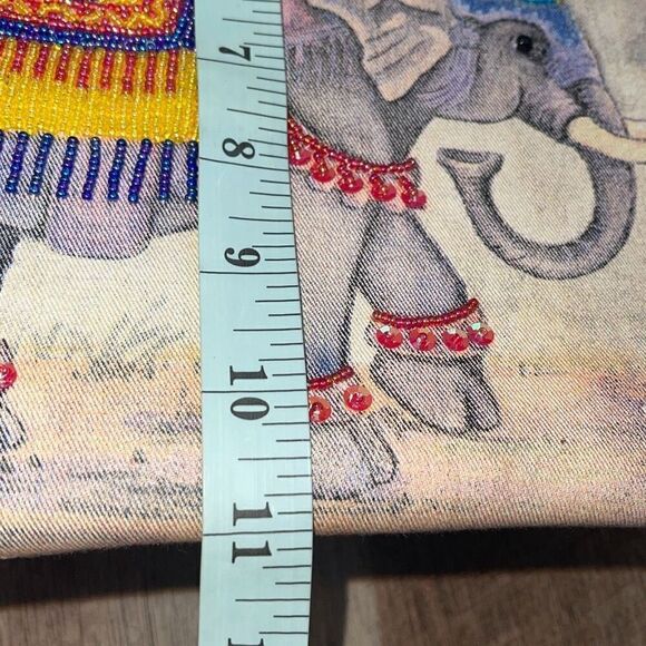 Vintage Ornate Retro Beaded Embroidered Elephant Purse Bag Tote with Wooden Bamb - Picture 8 of 11